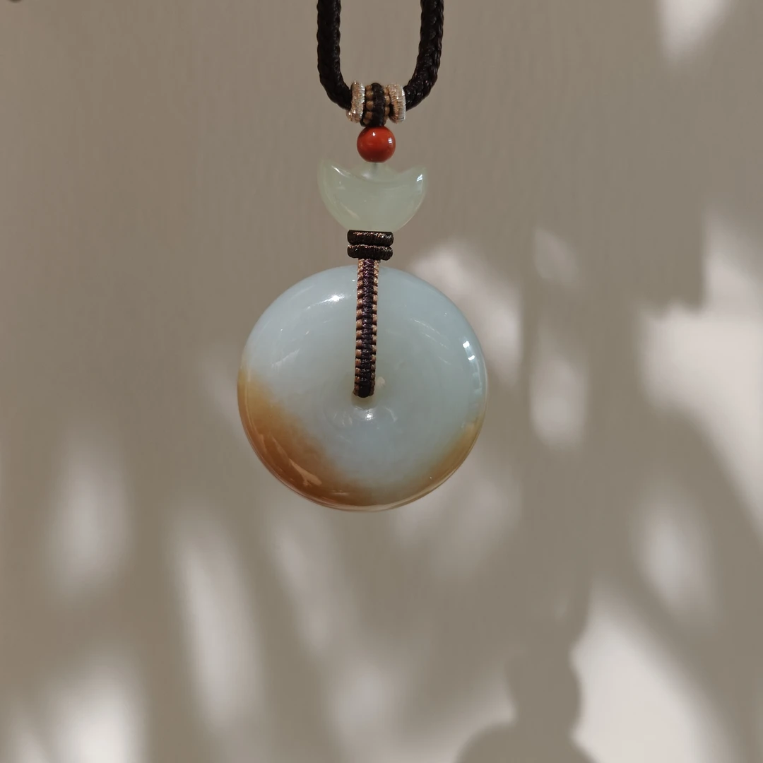 圆润饱满且末蓝老红糖平安扣新疆和田玉糖青玉糖色分明无瑕油润