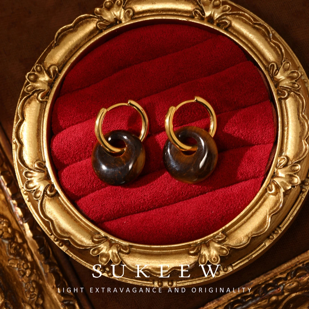 SUKEEW/酥可 镀k金 复古美拉德圈圈轻奢耳环399108