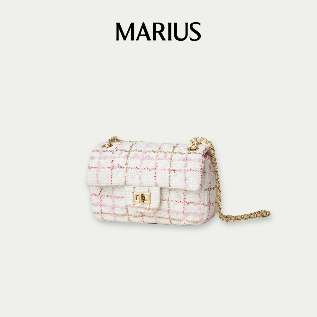 MARIUS月月专属-粉格小香百搭链条包小众樱花雨小香包