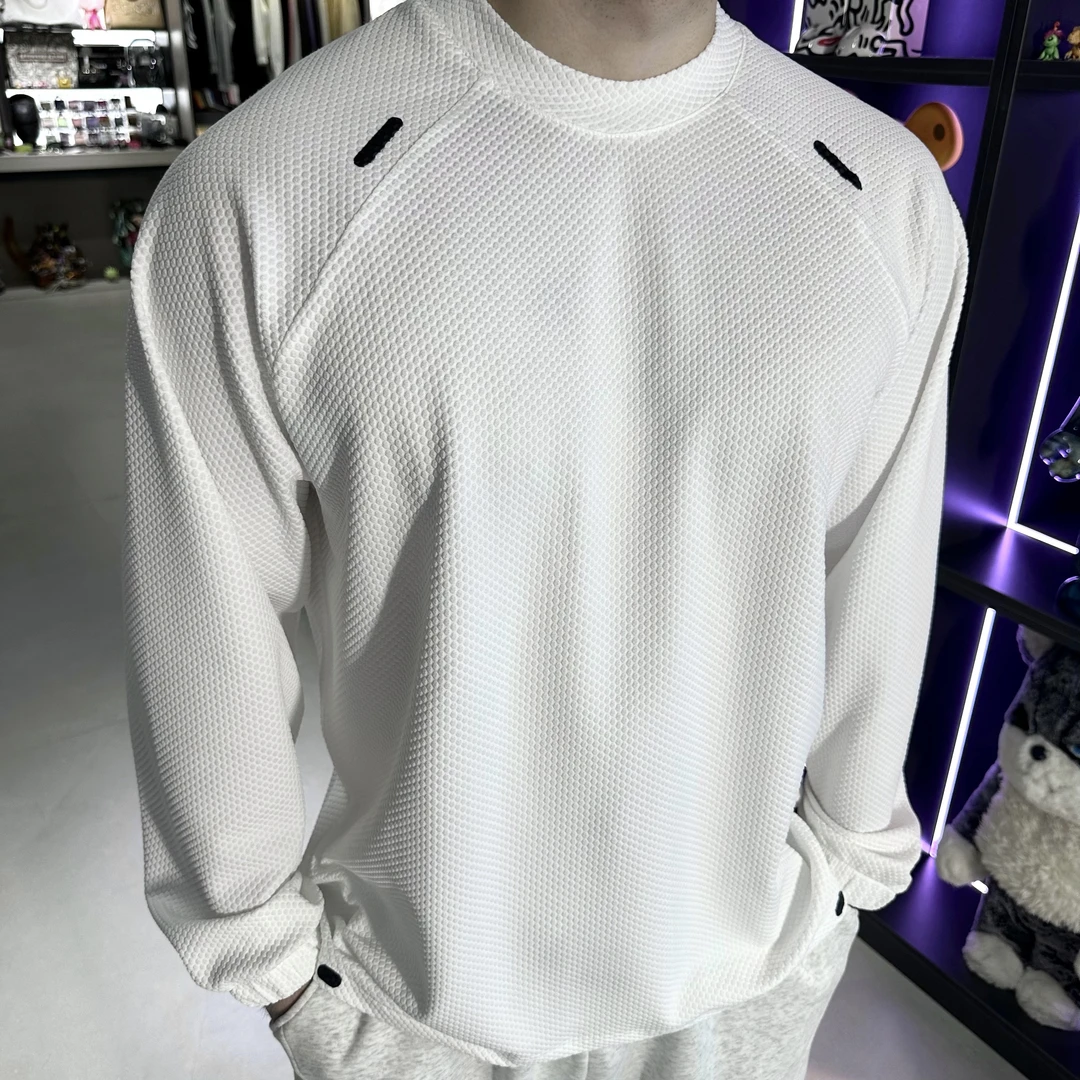 BXLT｜插肩袖打底衫泡泡肌理感无缝针织长袖高弹运动宽松基础打底