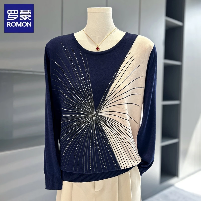罗蒙妈妈秋装2025新款中老年女减龄t恤衫阔太太针织上衣服50小衫