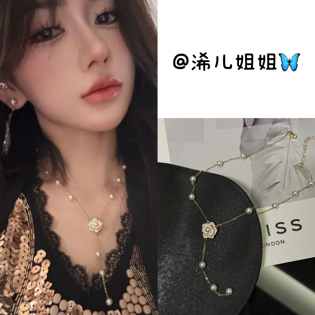 合金锆石项链 小众百搭时尚简约施家珍珠项链法式个性气质锁骨链