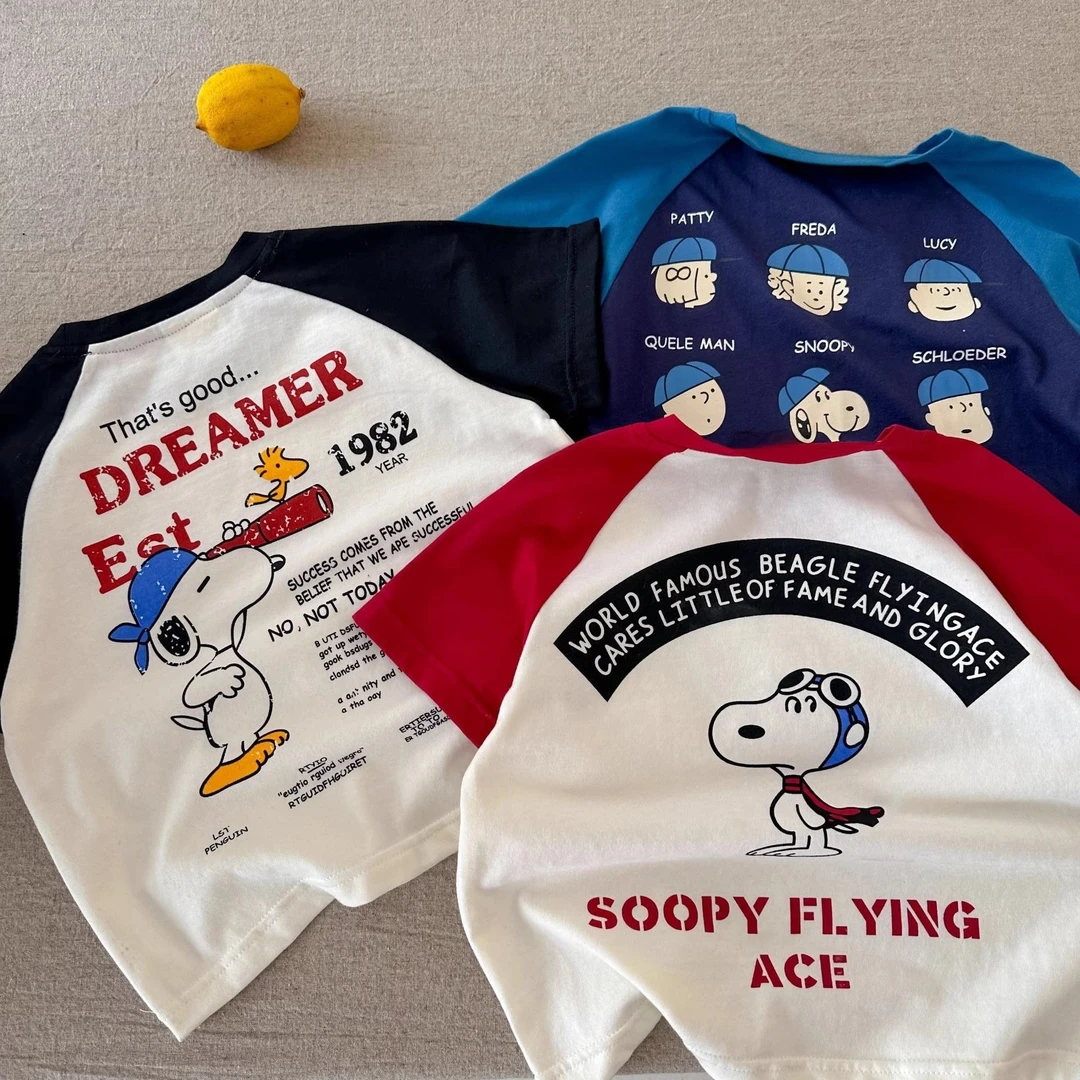 儿童短袖T恤 夏季新款男童纯棉插肩袖上衣宝宝圆领卡通可爱半袖潮