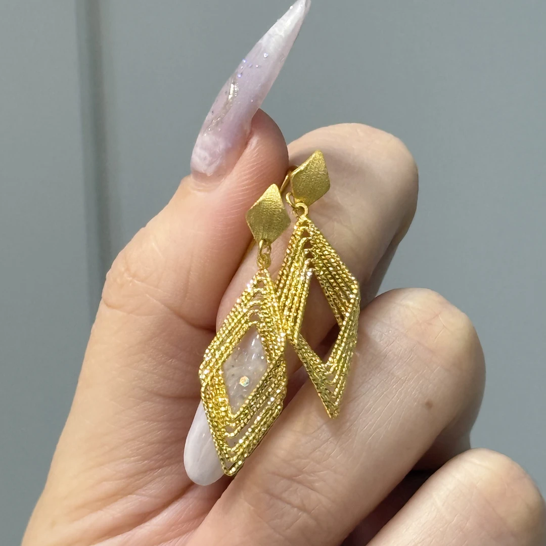 X【拉丝菱形七字钩】-足金999精工5G耳饰