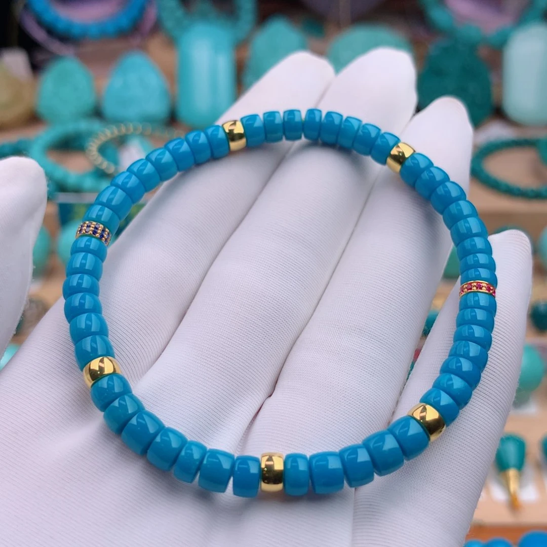 18K金镶嵌绿松石珠宝奇石5.3mm