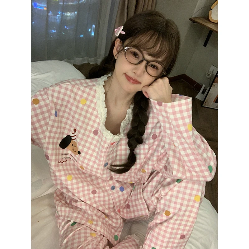 睡衣女长袖夏季韩版学生轻熟风甜美格子春秋季日系少女家居服套装