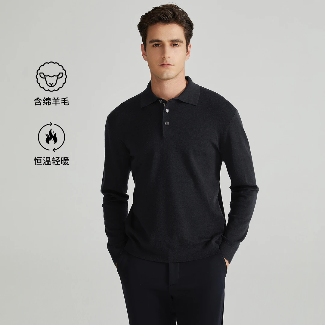 Satchi沙驰秋季新款男士绵羊毛长袖POLO衫通勤亲肤翻领舒适长袖