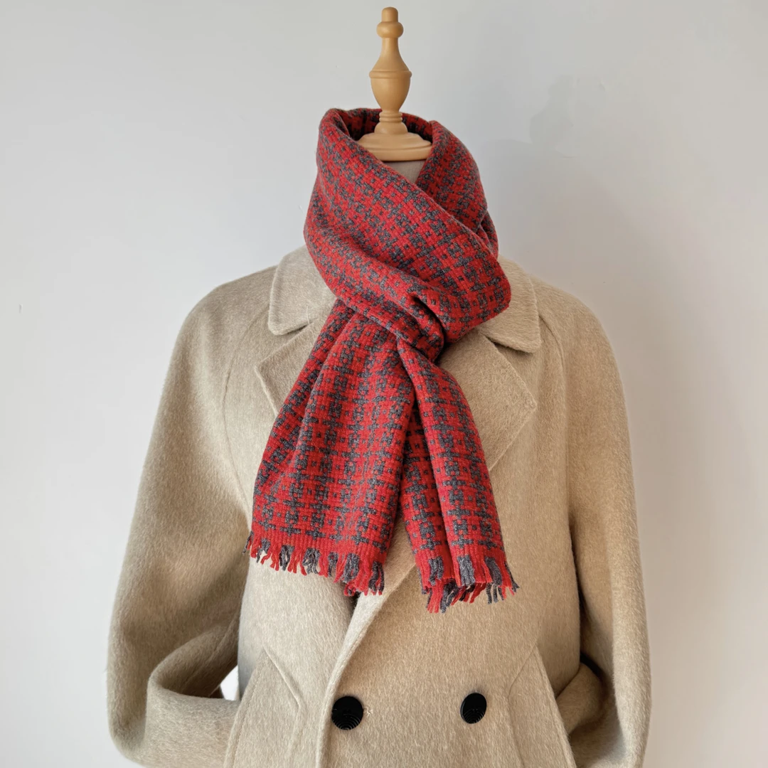 【澜织骄子】编织格极简风围巾格纹加厚