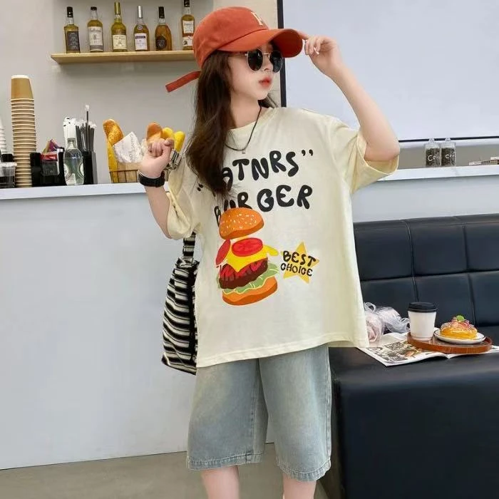 【丫丫童装】女童汉堡印花短袖F002