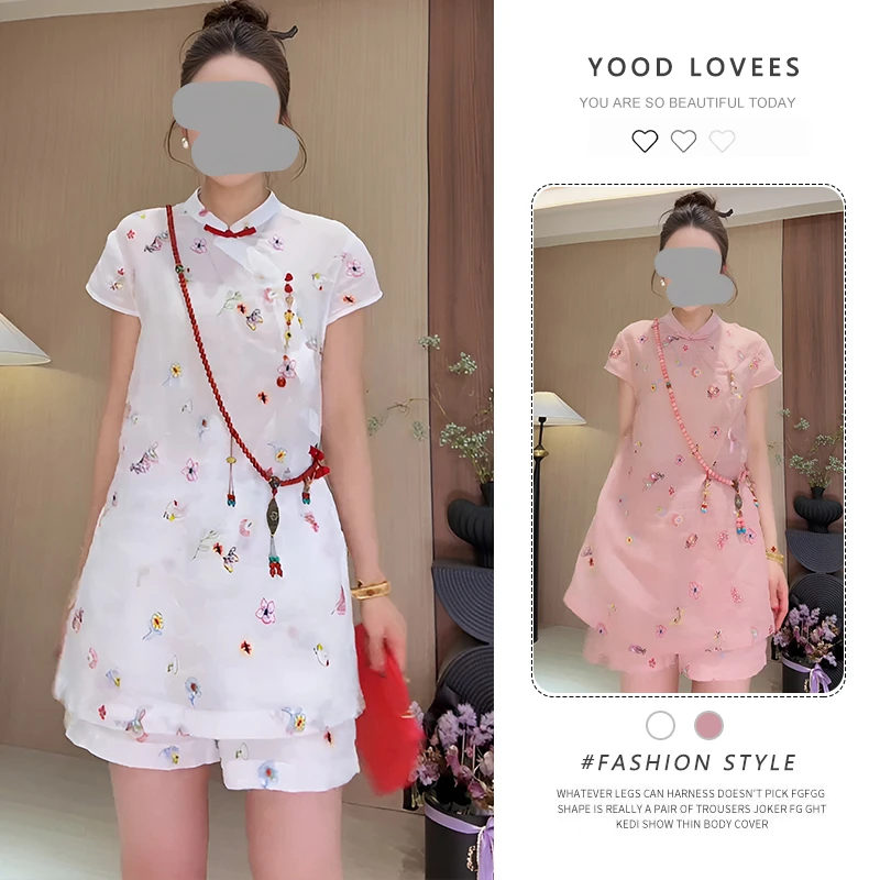 2025超火夏装一整套高级感清冷感禅意新中式国风上衣短裤两件套装