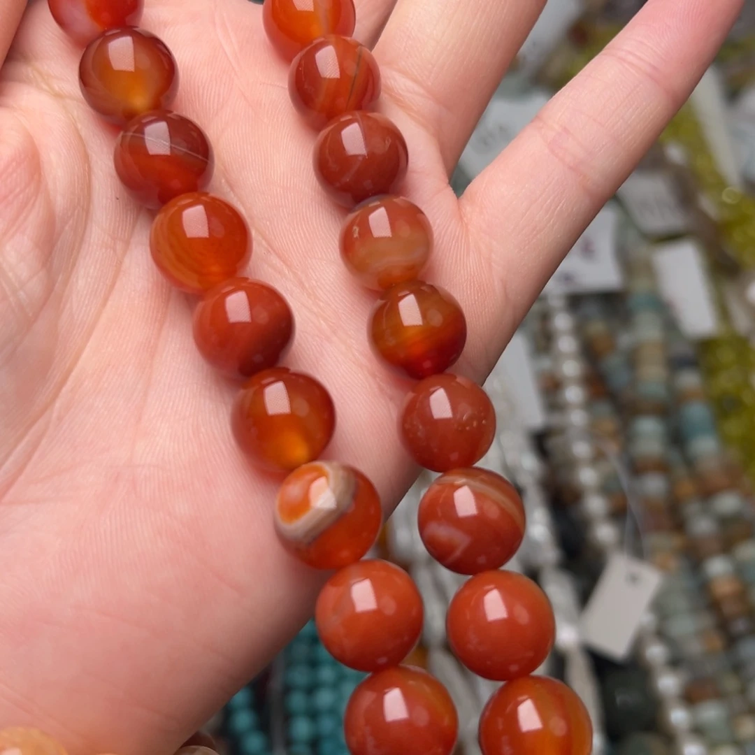 玛瑙/玉髓合金珠宝半成品L515。12mm天然缠丝玛瑙圆珠一条