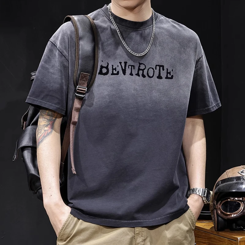 U&PURA美式复古洗水渐变短袖t恤男士大码夏季百搭舒适简约潮流T恤