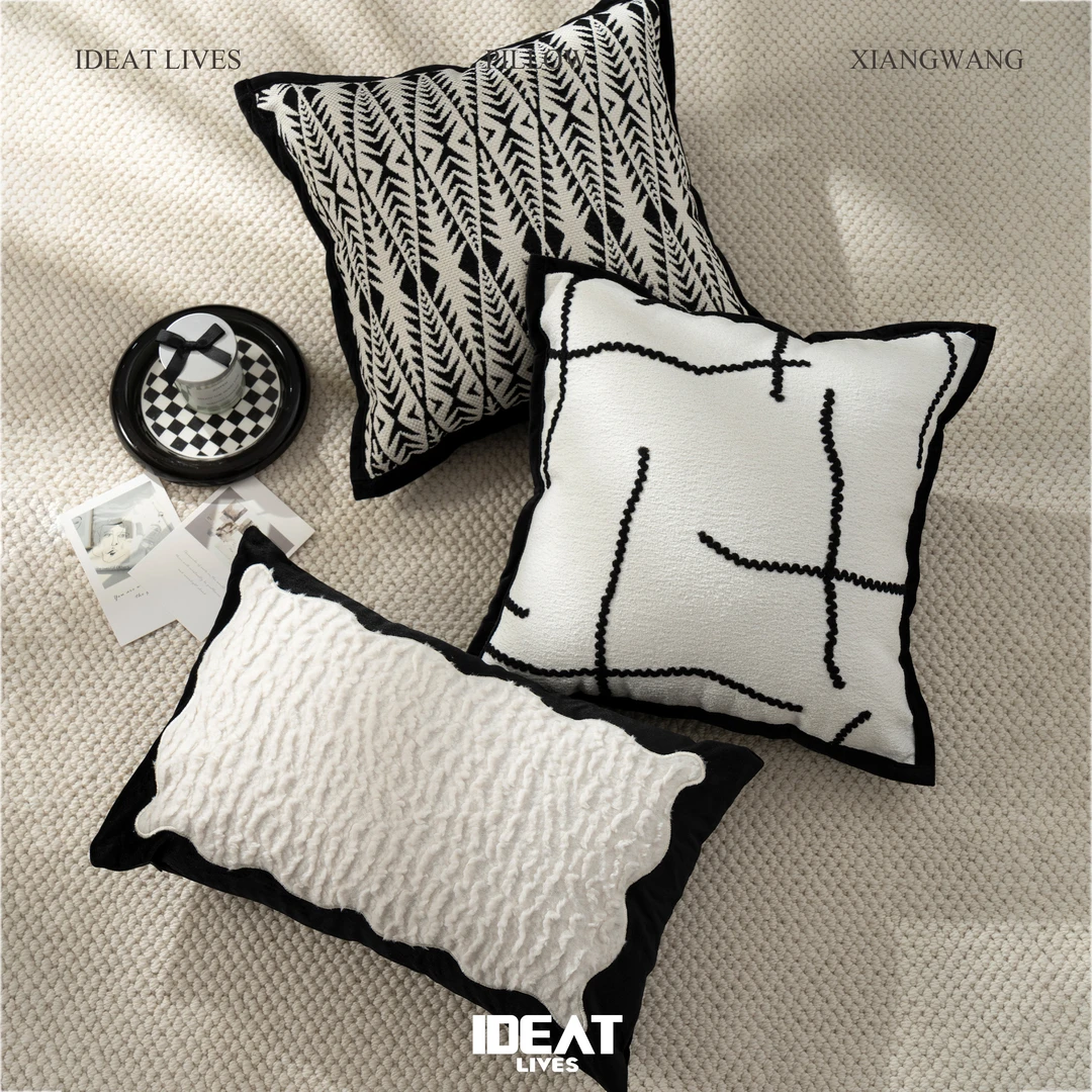 北欧风设计感沙发抱枕床头靠背垫样板间民宿护腰靠垫靠枕枕套可拆