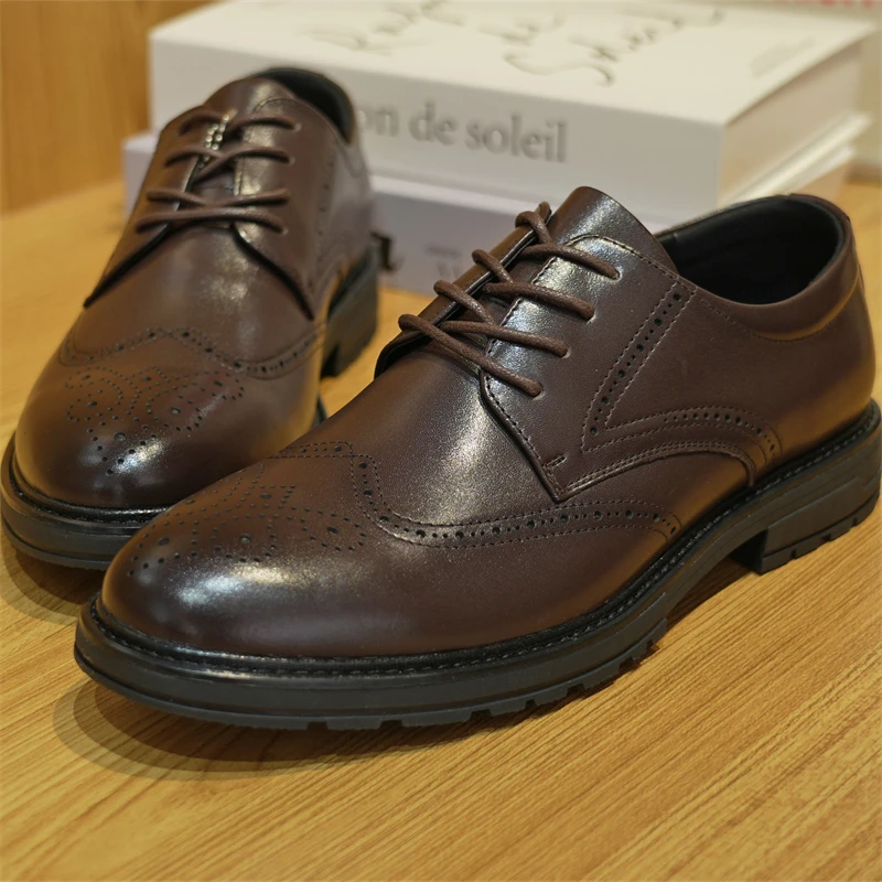 春秋款男士布洛克英伦风低帮系带皮鞋商务百搭真皮休闲鞋3Y037