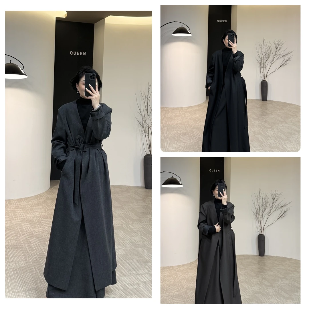 美丽定制极简气质腰带正肩大衣160斤以内（23629）L.XL