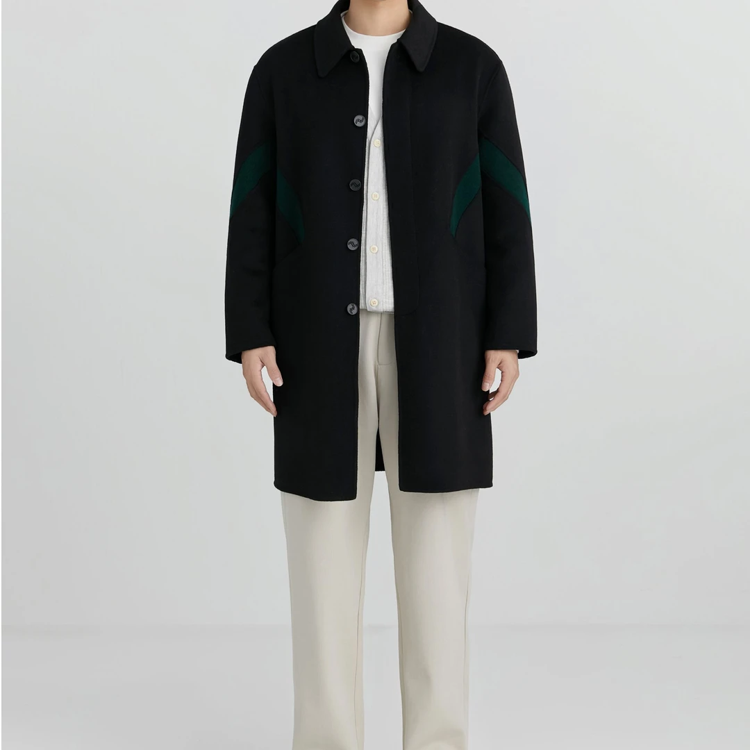 春季男士休闲百搭中长款双面羊毛大衣