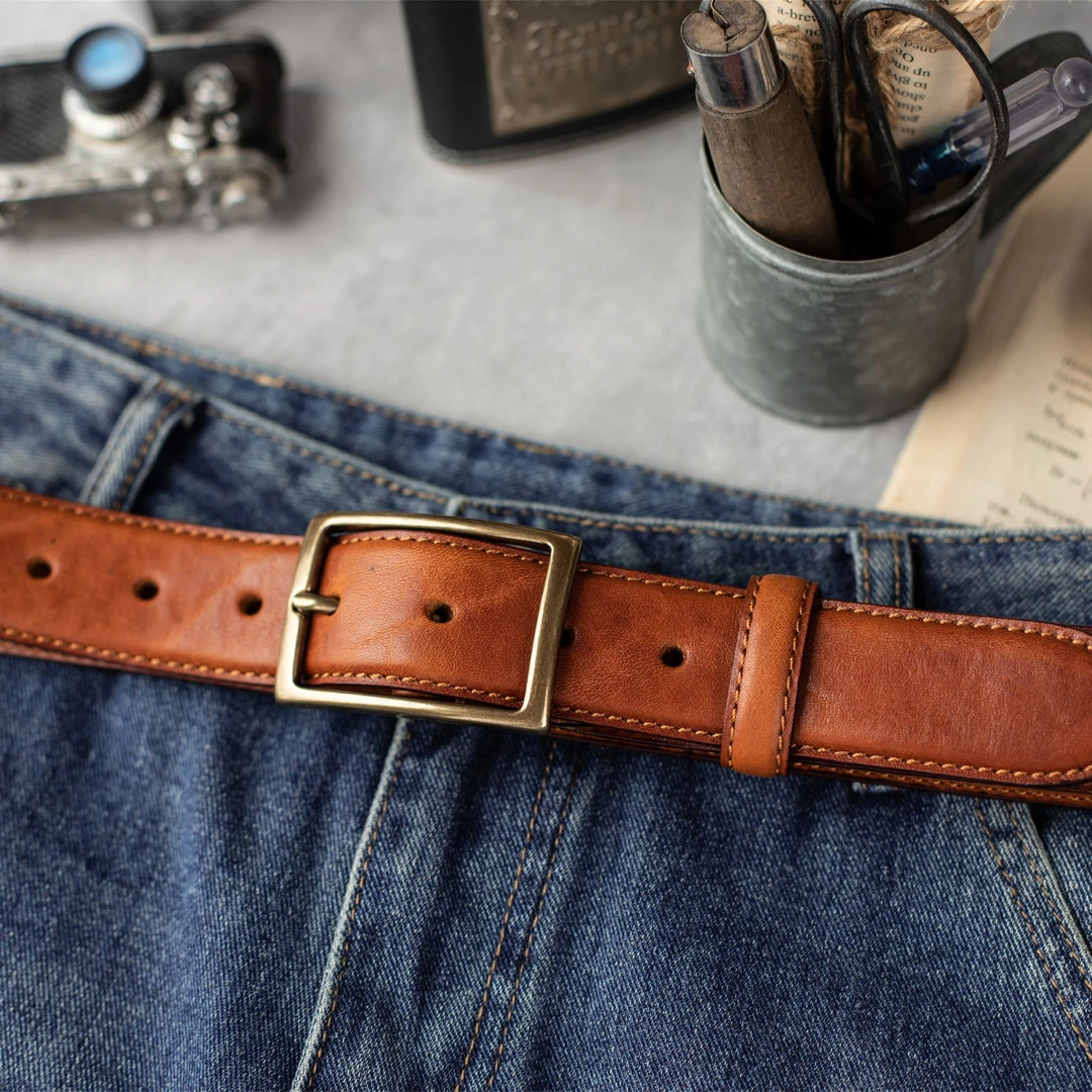 高档加厚头层牛皮手工缝制腰带复古双面真牛皮皮带男士牛仔裤腰带