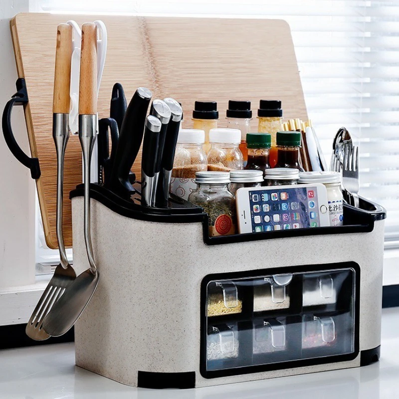 厨房置物架调味瓶调料盒家庭装多功能刀架用品家用筷子收纳盒