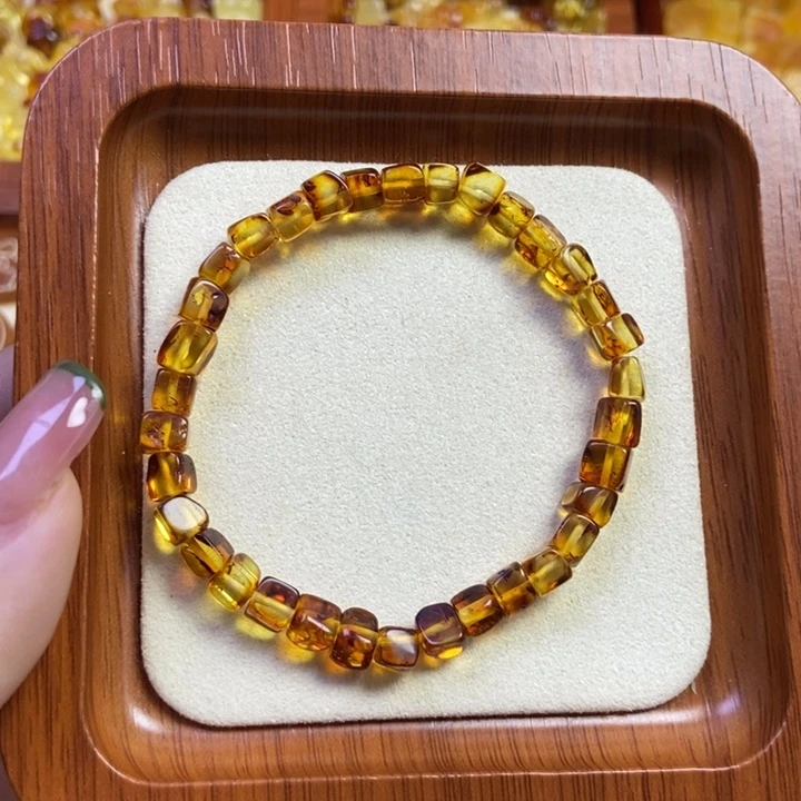琥珀未镶嵌珠宝奇石花珀方糖手串