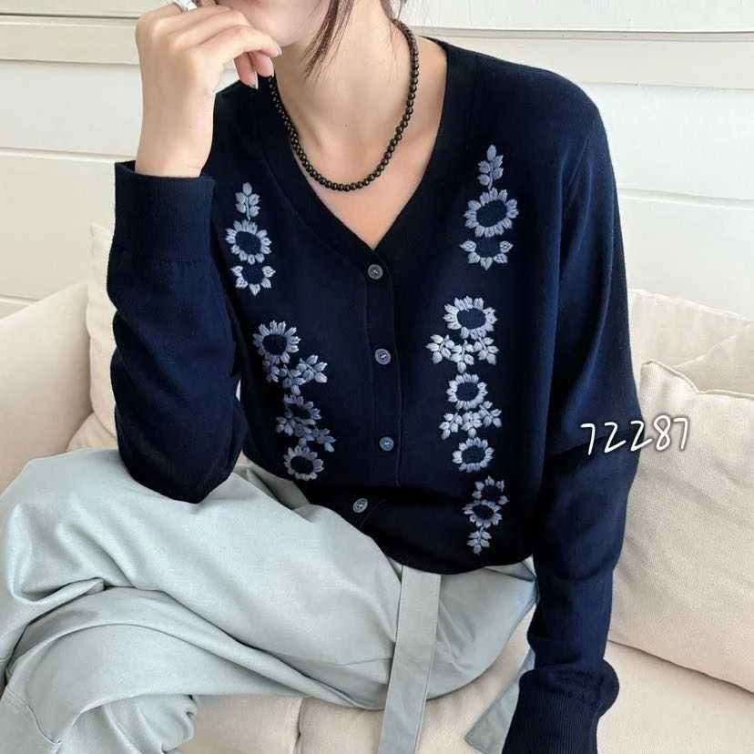 2025秋款72287绣花复古显瘦时尚百搭针织衫