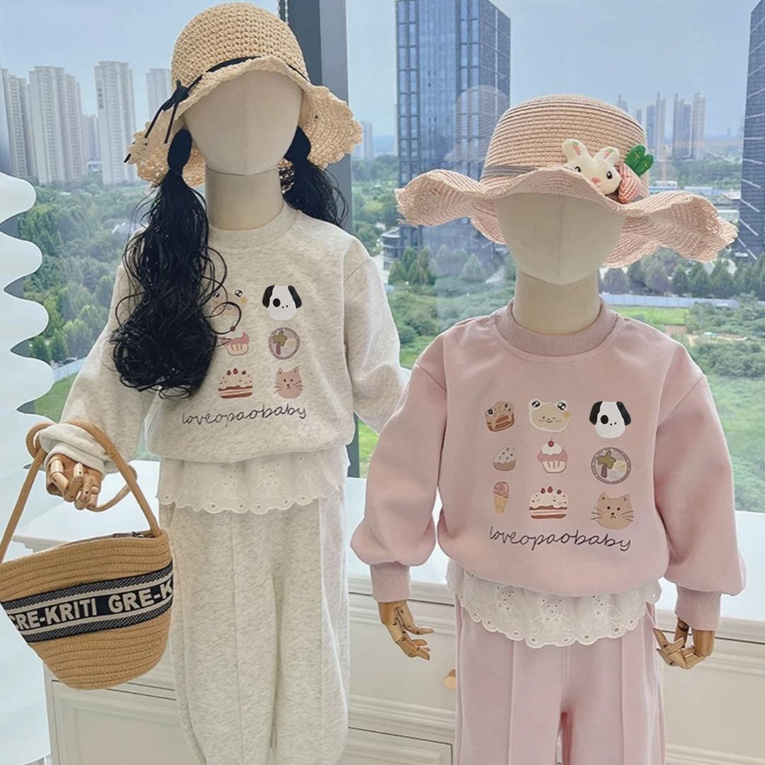 2025秋新款女童儿童春秋洋气卡通印花卫衣可爱幼儿园套装超萌潮款