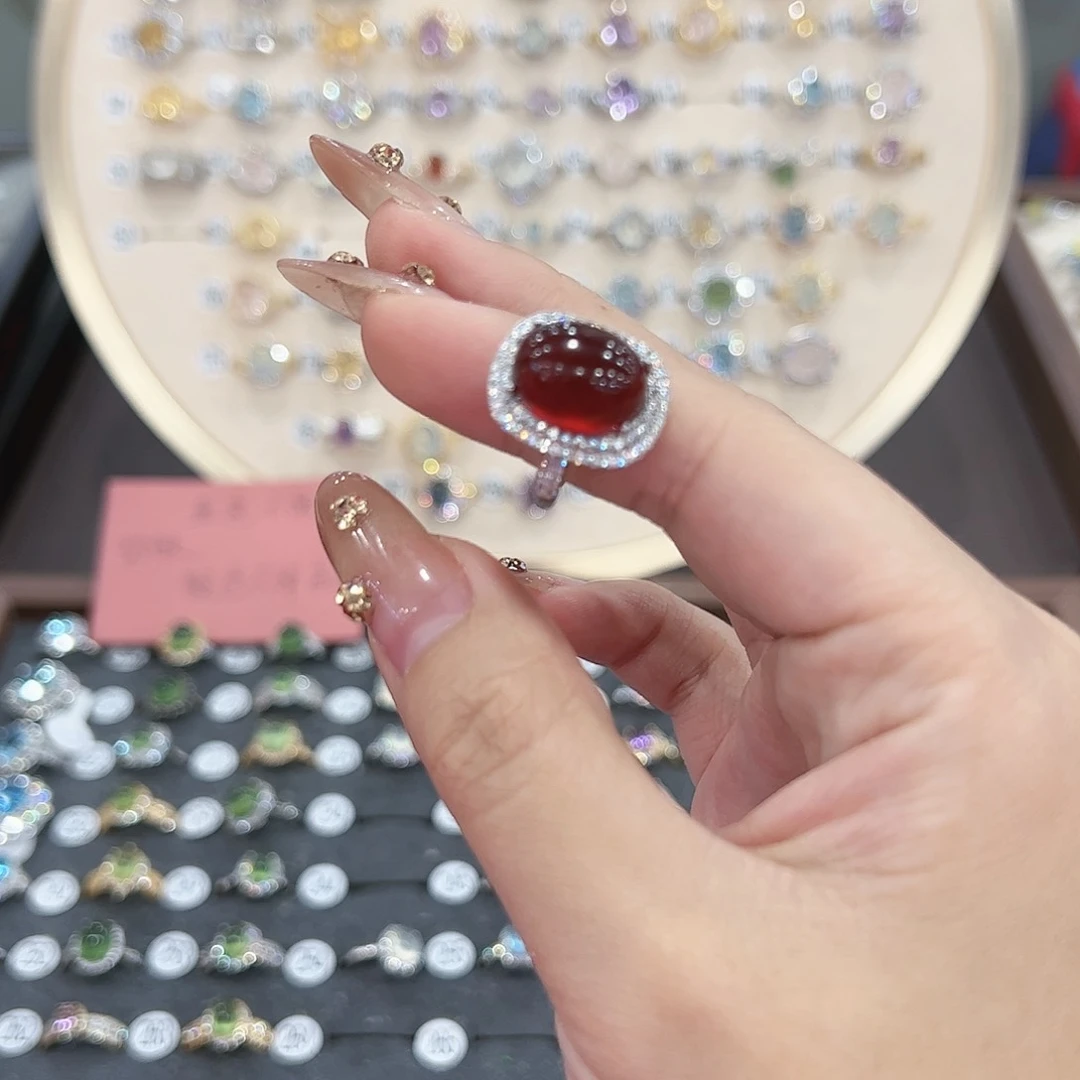 蛇纹石玉戒指银S925镶嵌姚*只