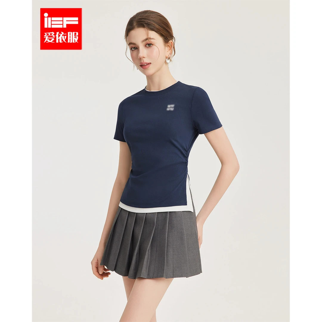 IEF/爱依服上衣2025春季新款韩版简约运动风修身T恤欧若风