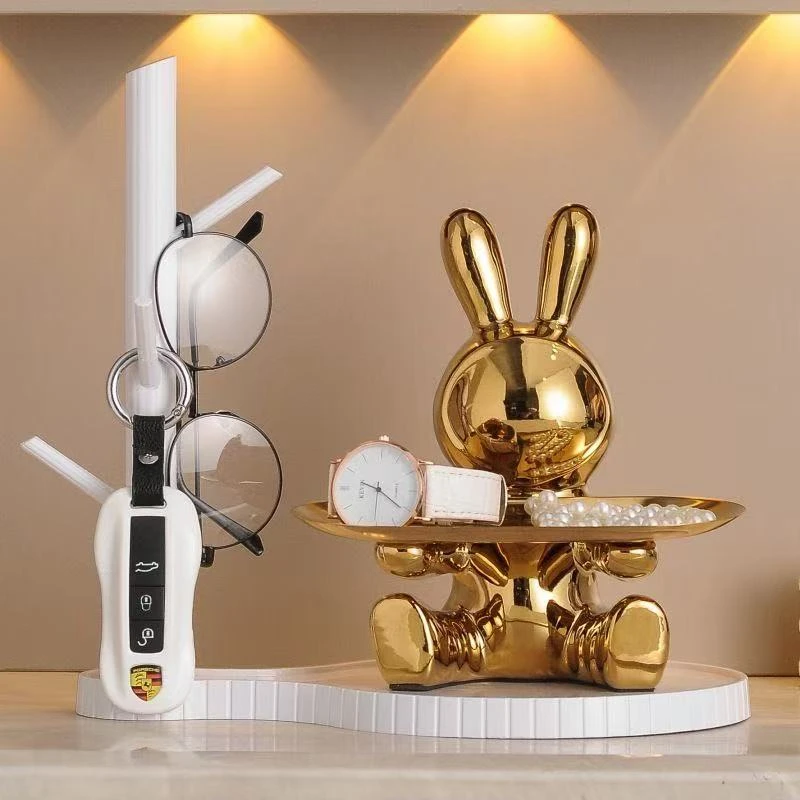 时尚简约现代兔子陶瓷钥匙挂架摆件创意家居装饰客厅玄关生日乔迁
