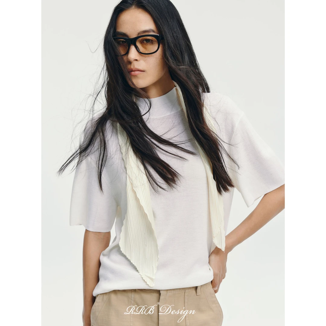 RRB Design「自然主义」100机洗精纺羊毛简约宽松显瘦丝巾短袖T恤