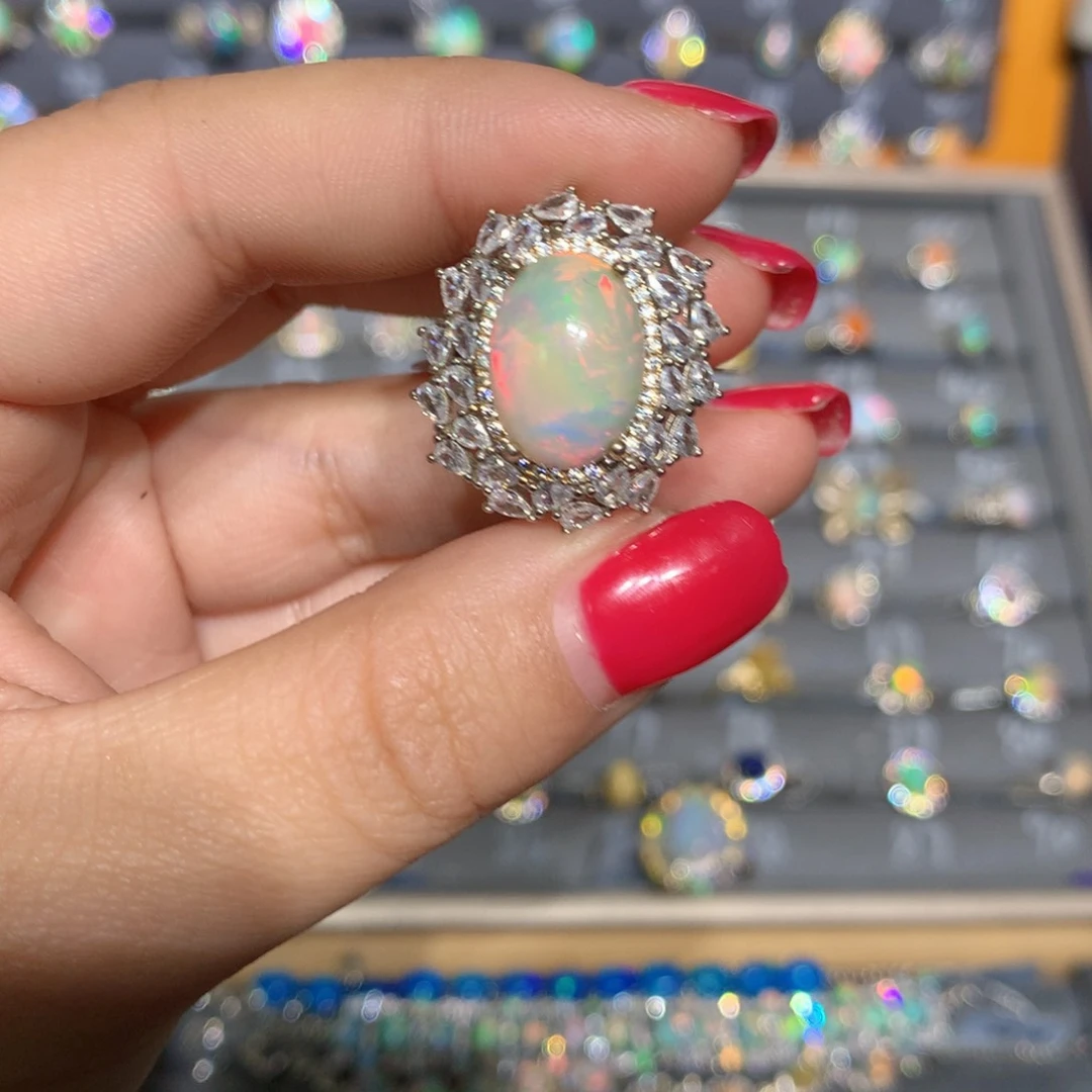 银S925镶嵌欧泊欧泊戒指l熙*