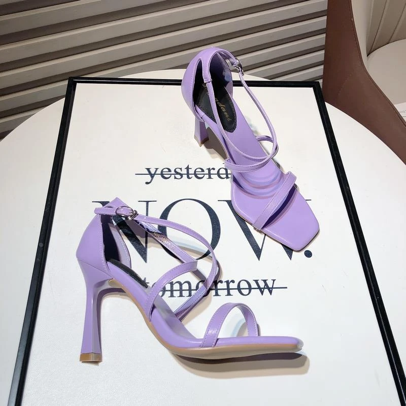【轻奢女鞋】2025新款性感一字带高跟罗马鞋女气质名媛交叉带露趾