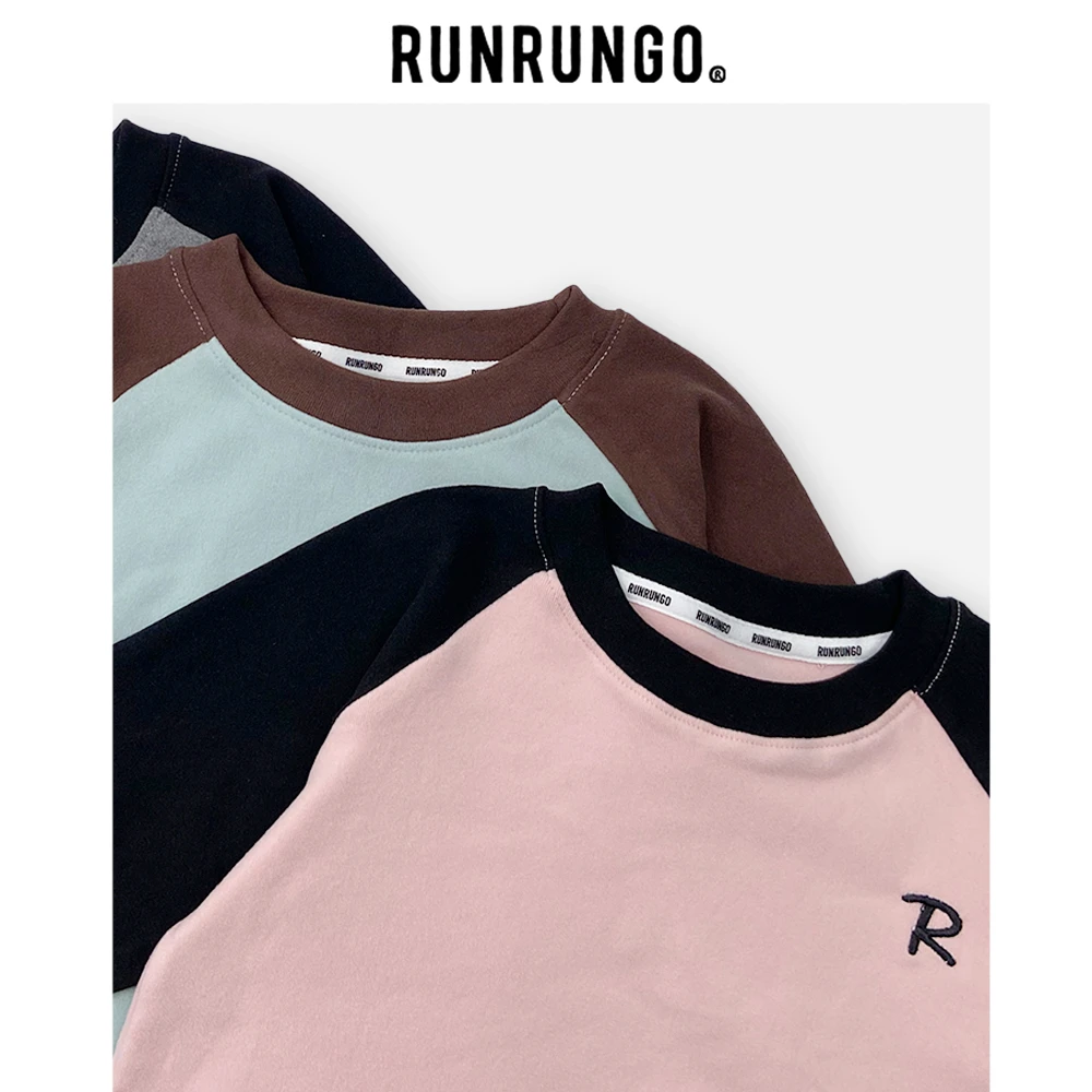 Runrungo【舒适区】插肩袖弧摆打底衫撞色套头圆领宽松休闲时尚长袖