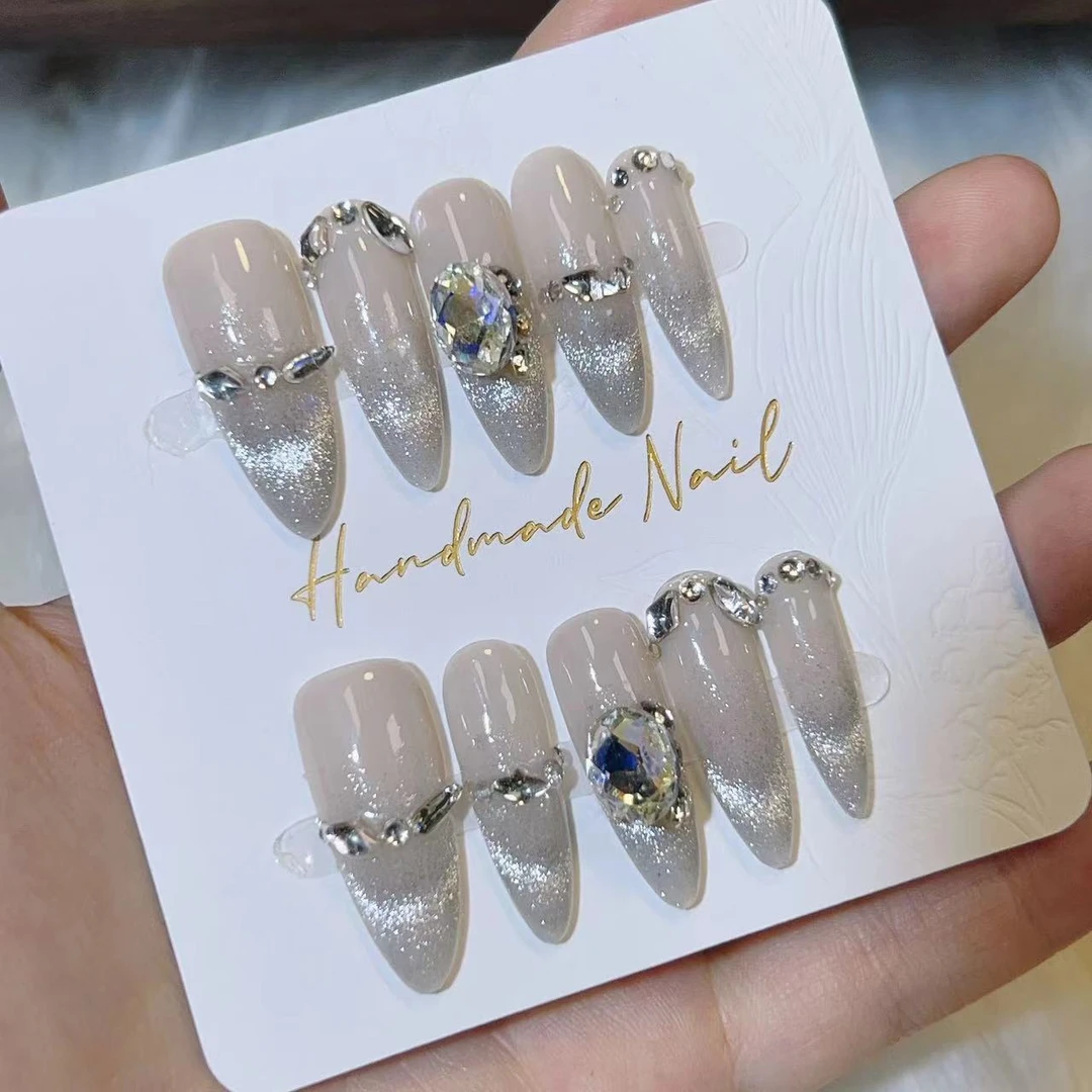 长尖杏仁猫眼碎钻法式百搭纯欲纯手工定制穿戴甲