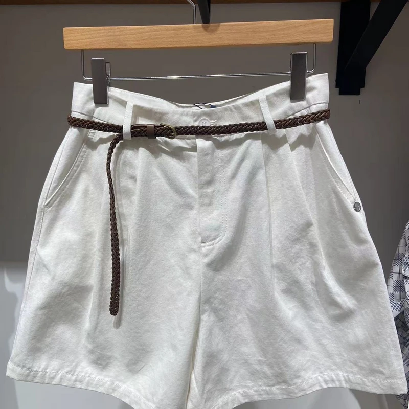 POLOWALK女士夏季短裤百搭简约气质舒适裤子腰带