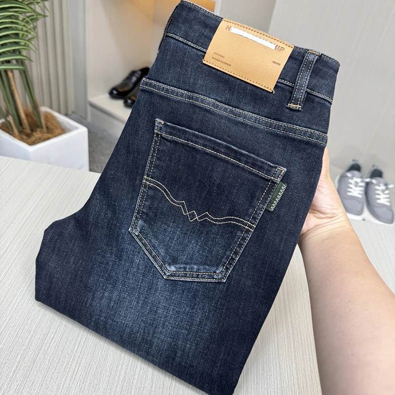 一线撤柜男裤男士牛仔裤春秋款直筒裤深蓝色百搭微弹耐穿长裤子