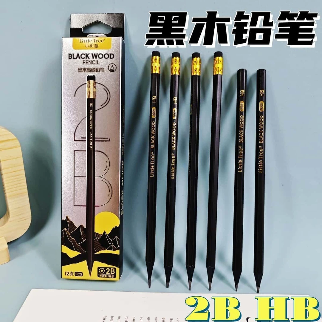 小树苗高端黑木铅笔HB黑色小学生2B考试六角考试无铅无毒12支装