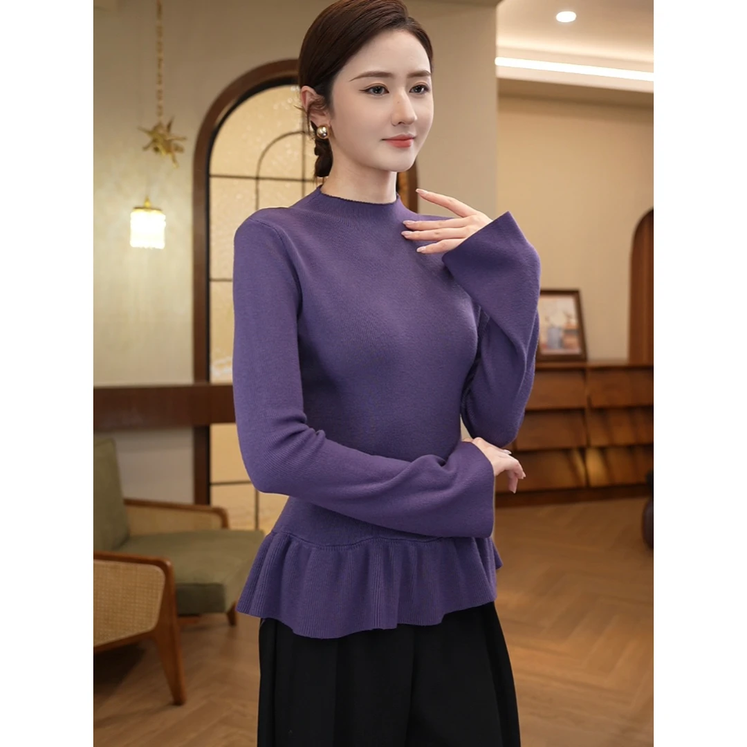 2026秋冬新款【8572】极简通勤设计小众打底针织衫安迪绒紫色毛衣