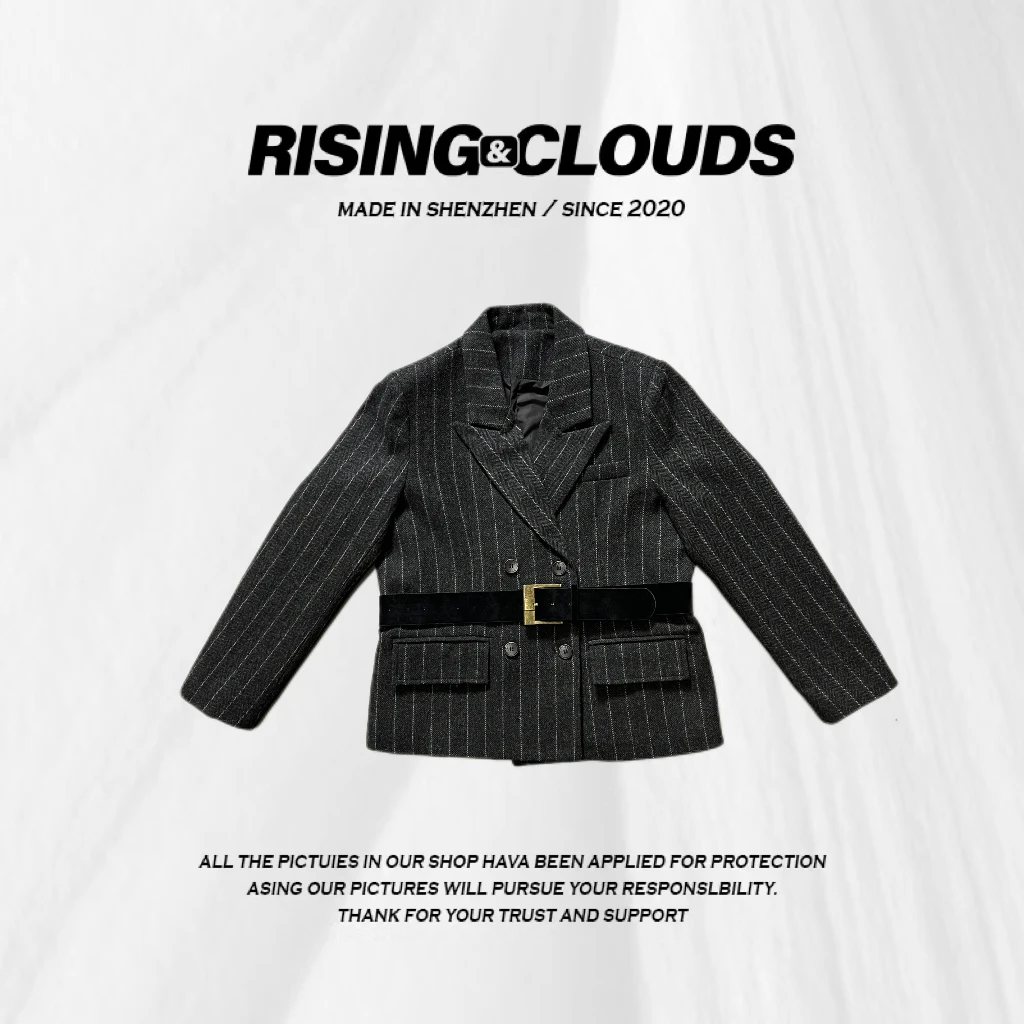 玲子【自在简括】深圳南油高级设计感腰带羊毛西服外套100107