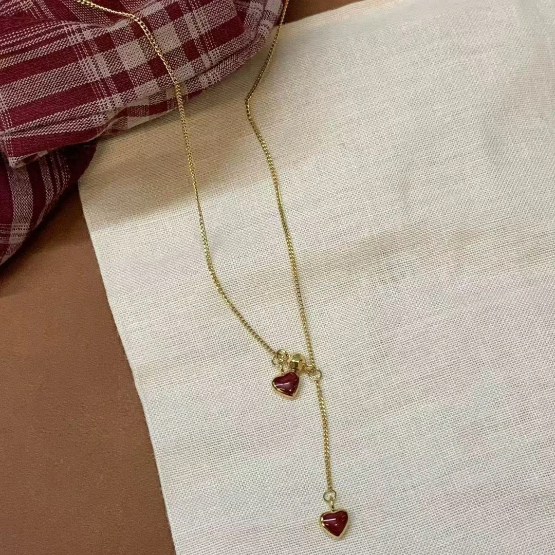 柯柒 铜合金项链 酒红色爱心项链轻奢小众时尚百搭高级设计锁骨链