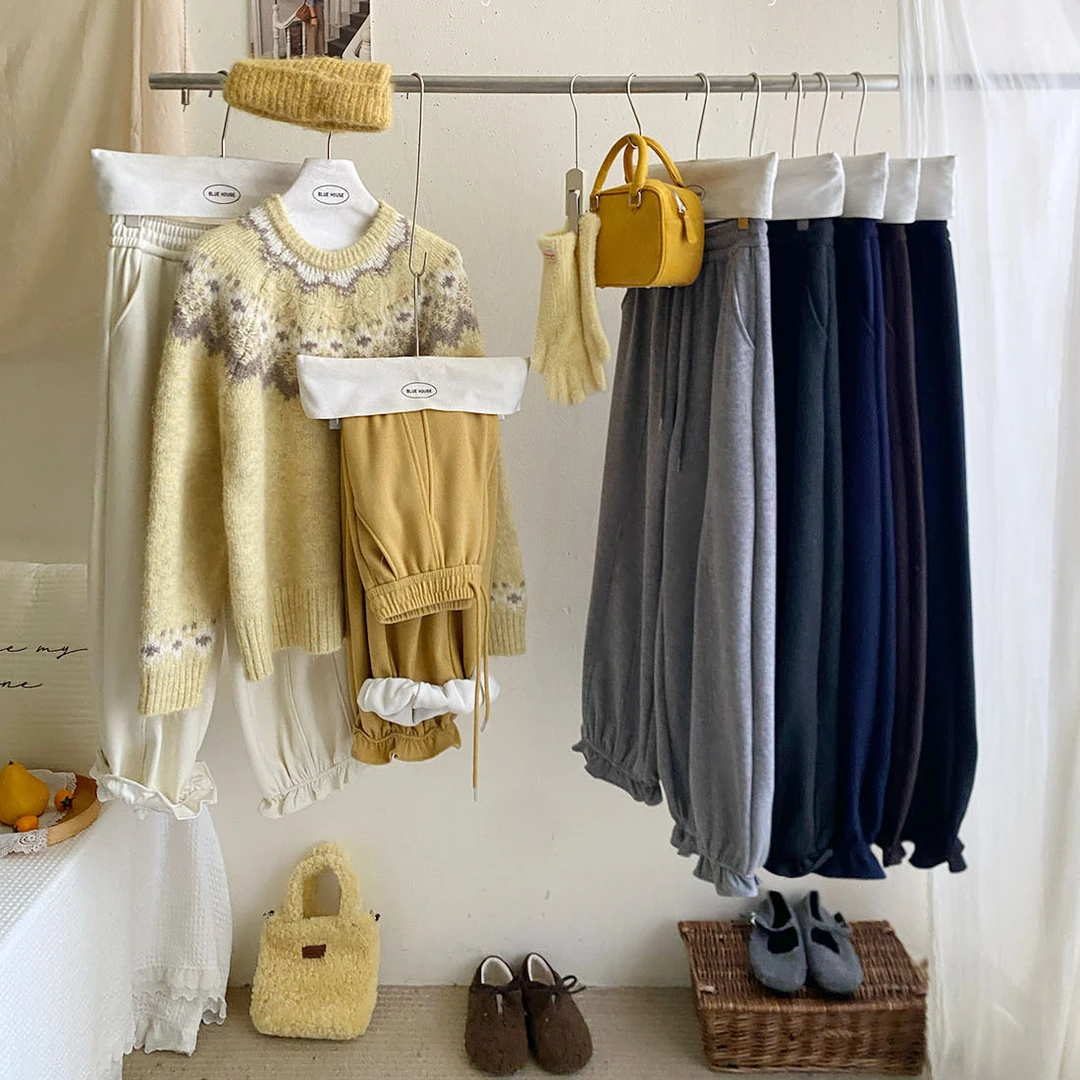 复古文艺气质束脚加绒阔腿花苞裤女秋冬加厚小个子遮肉休闲灯笼裤