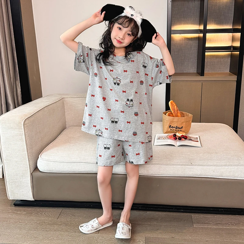 女童夏季2025新款洋气大童纯棉睡衣套装女孩儿童薄款两件套家居服