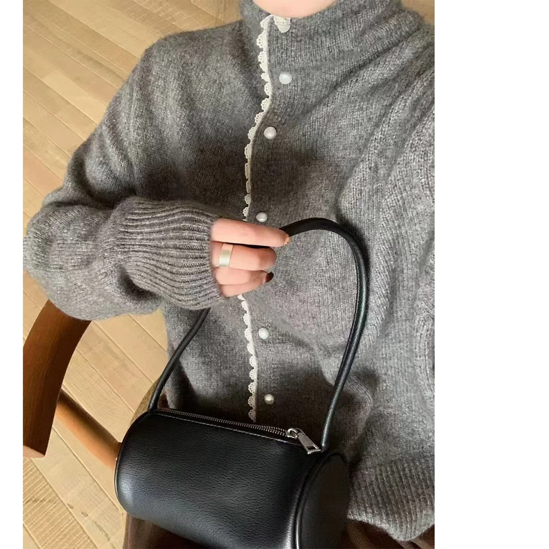 秋冬小香风针织开衫长袖女上衣气质宽松显瘦高领毛衣外套-9626