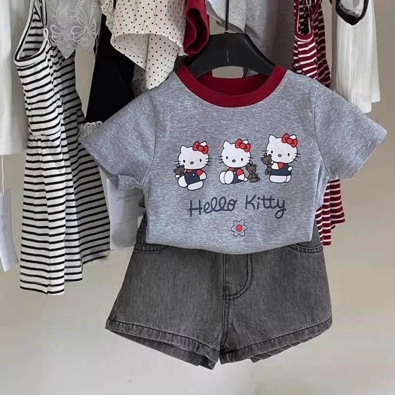 女童纯棉休闲女宝小童女童装夏季休闲风卡通夏装套头套装韩版薄款