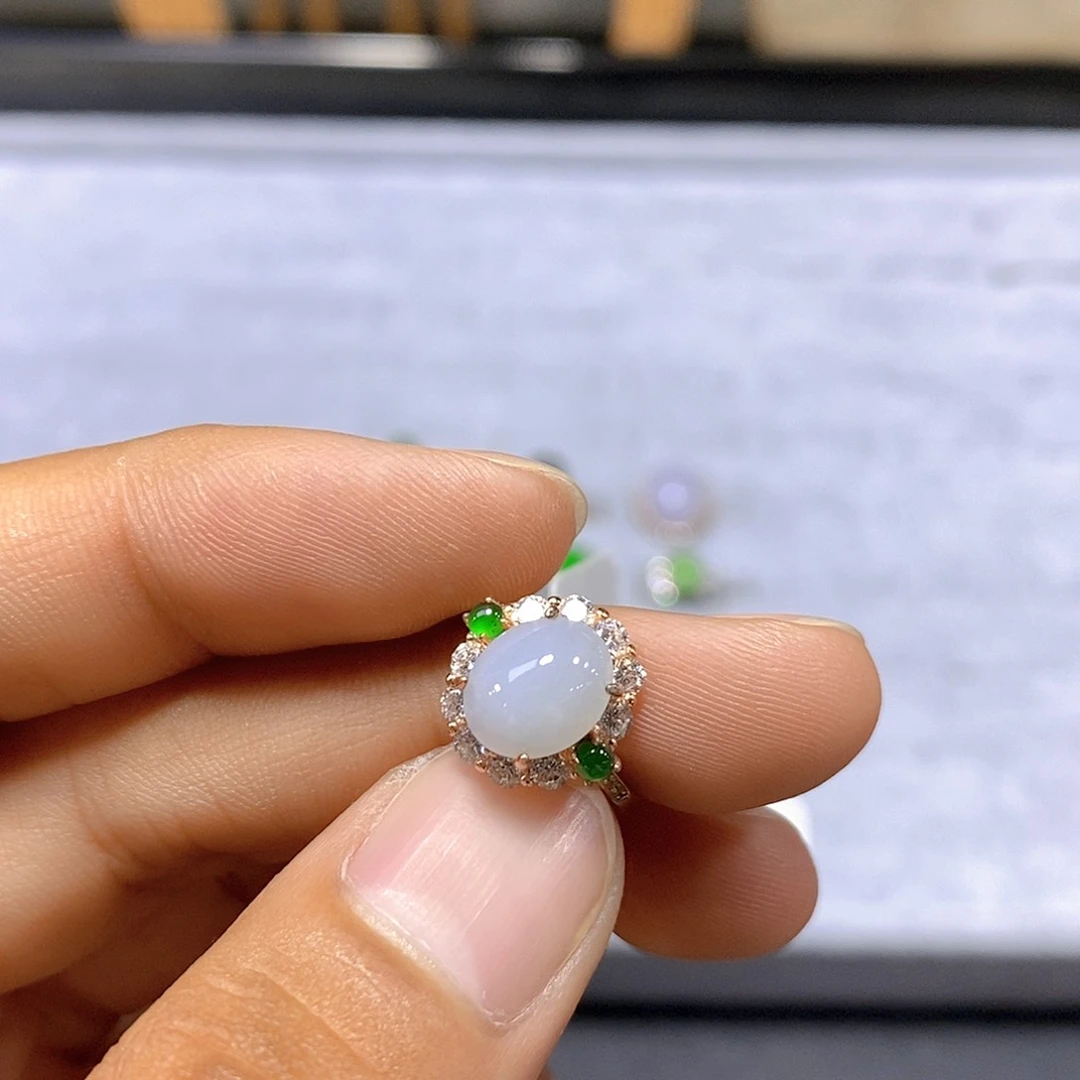 翡翠戒指银S925镶嵌39号