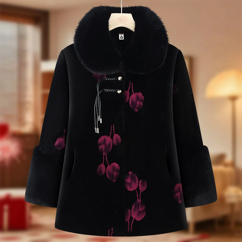 洋气奶奶冬装新中式外套老太太棉衣中长款大衣妈妈装加绒加厚棉袄