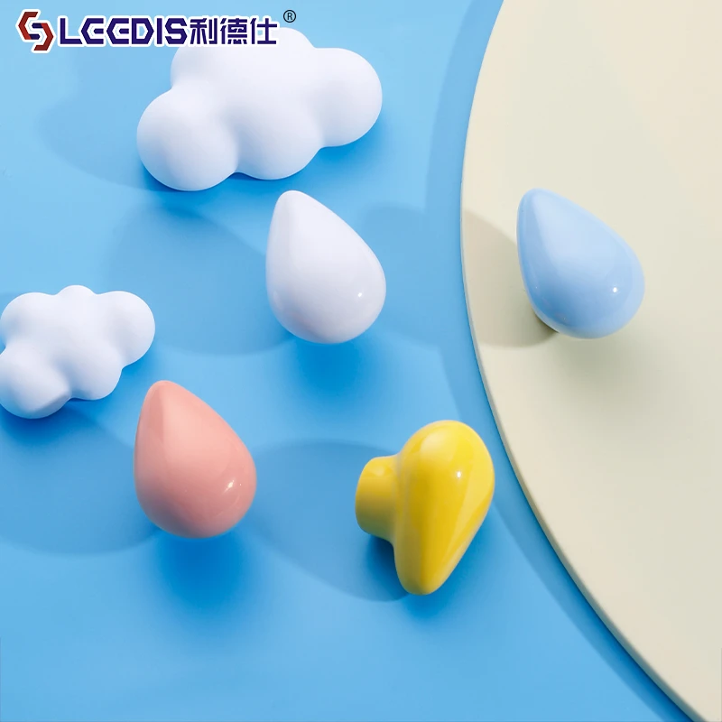 利德仕彩色陶瓷柜门拉手雨滴闪电衣柜抽屉柜单孔拉手可爱儿童把手