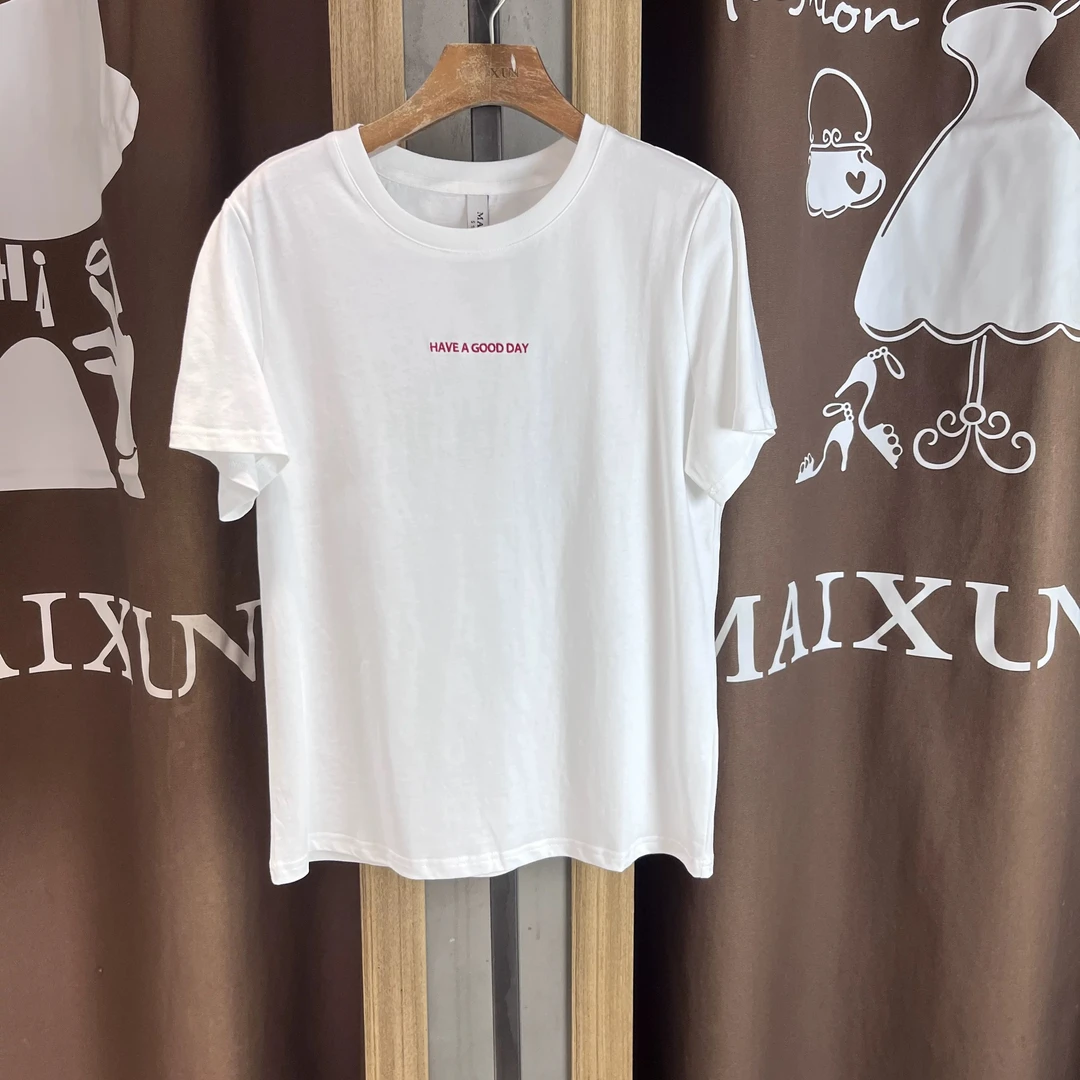 麦寻2025夏款TXSFS51B时尚圆领短袖T恤女修身显瘦打底衫百搭减龄