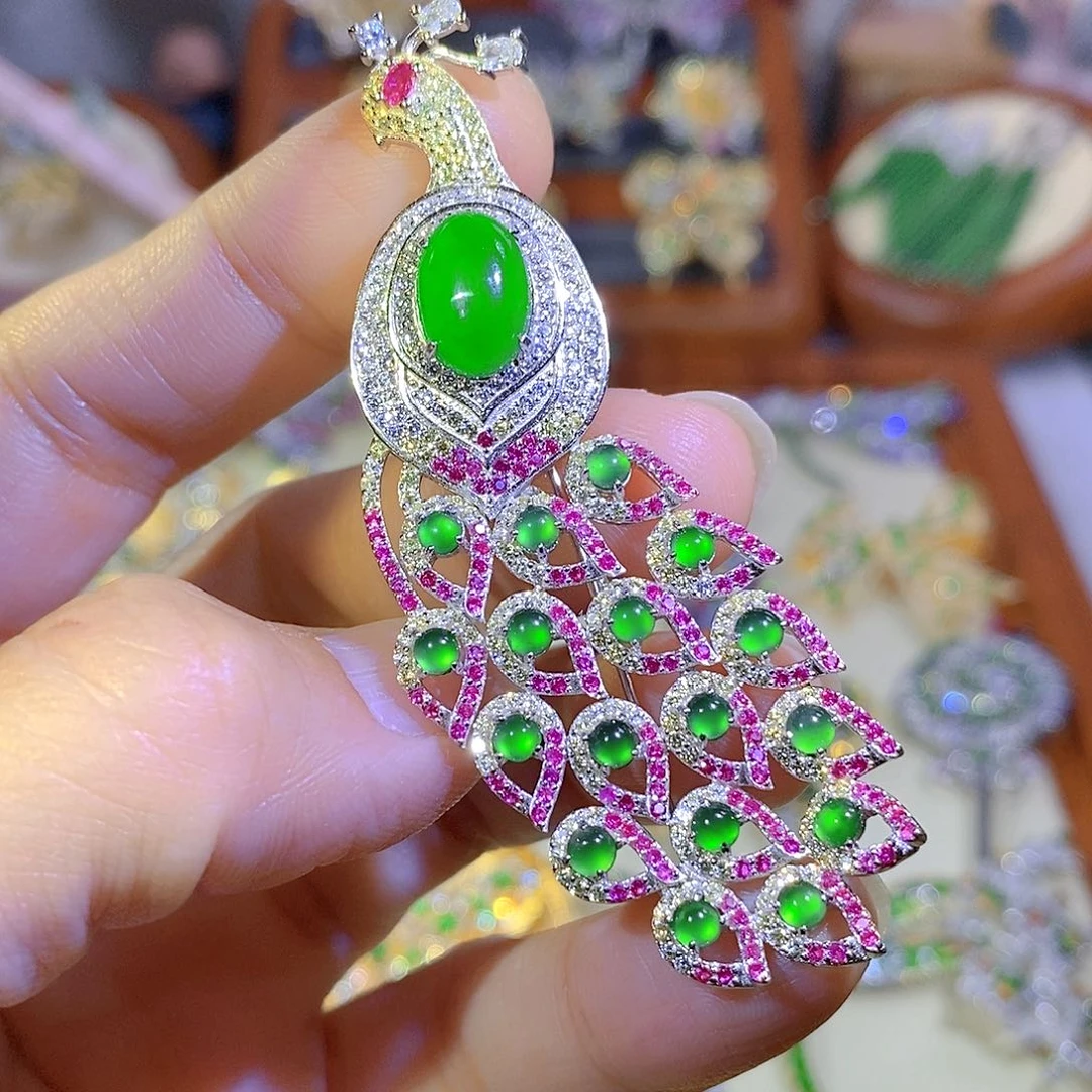 颈饰银S925镶嵌翡翠