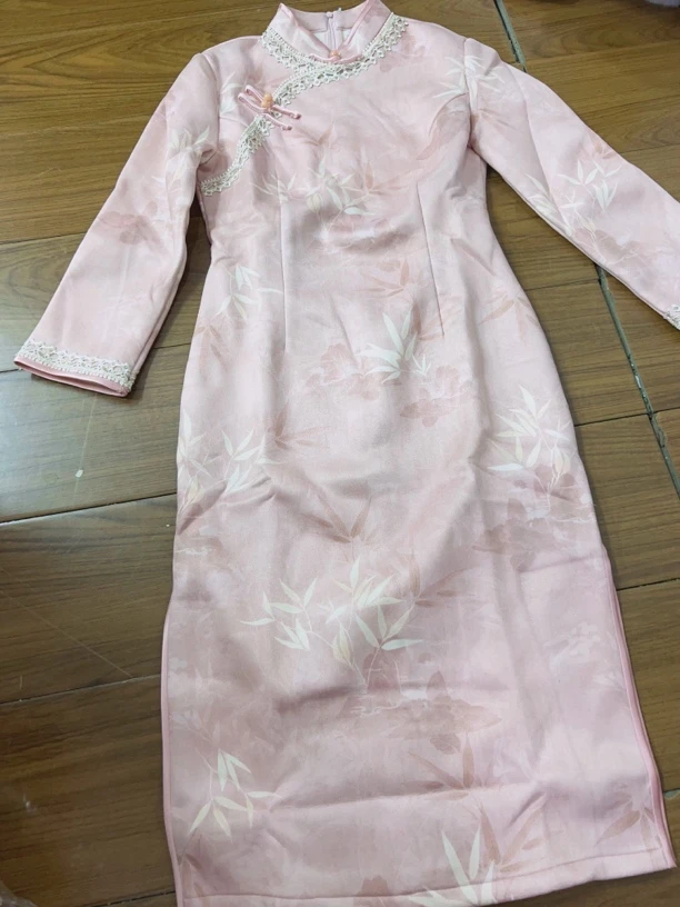 V-2286 良辰 雪花绒 冬款加绒加厚年轻款改良旗袍110cm长款