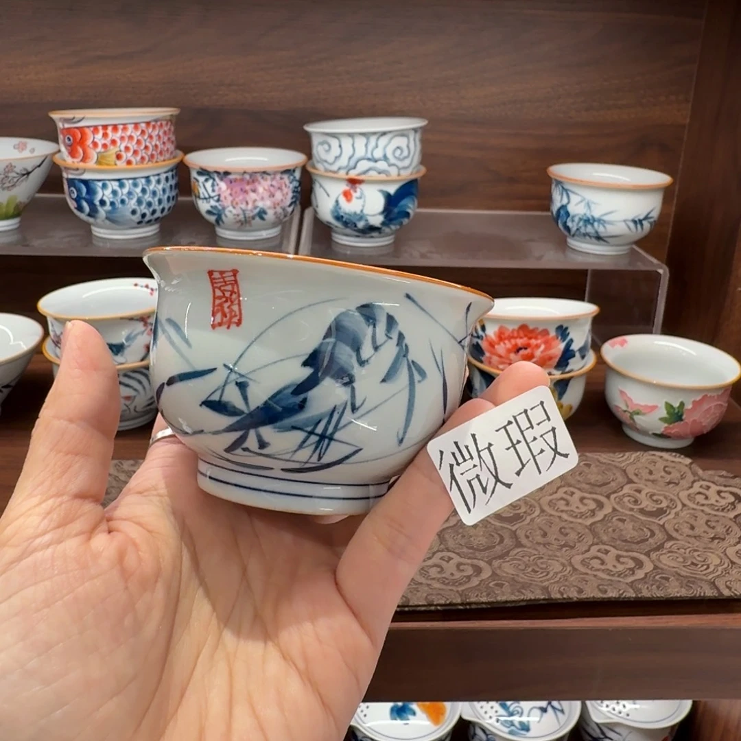 釉下手绘茶具微瑕